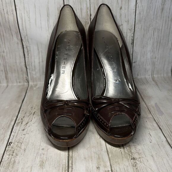Marc Fisher Mfvica Patent Leather Stiletto Platform Heels Open Toe Women size 8 - Picture 2 of 12